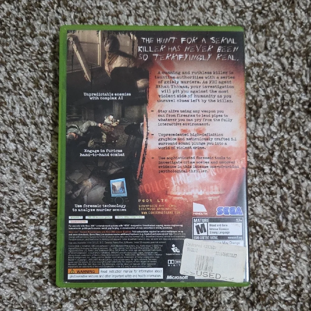Condemned: Criminal Origins Game for Xbox 360